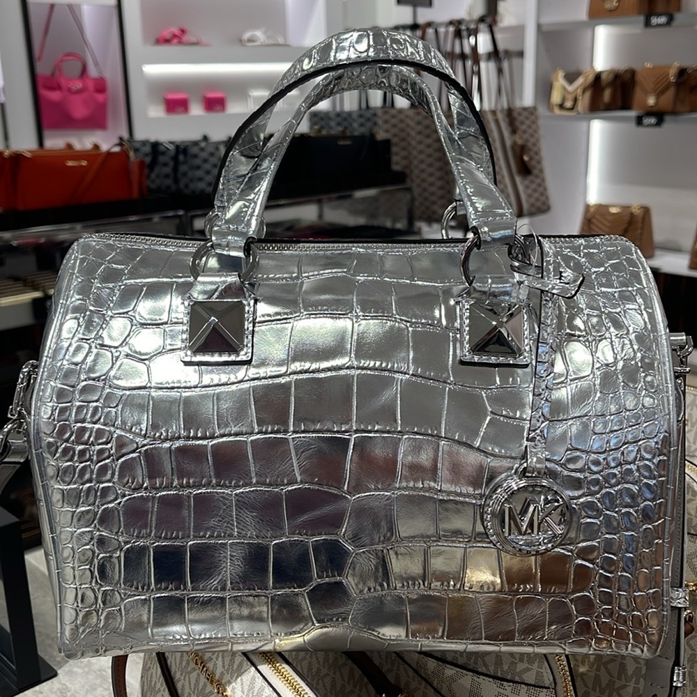 Silver Crocodile Embossed Women's Bag - Picture 3 of 16